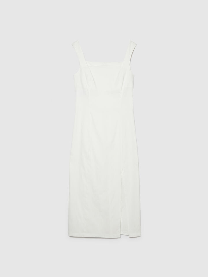 Fitted dress with slit - women's midi dresses - White | Sisley image number 6